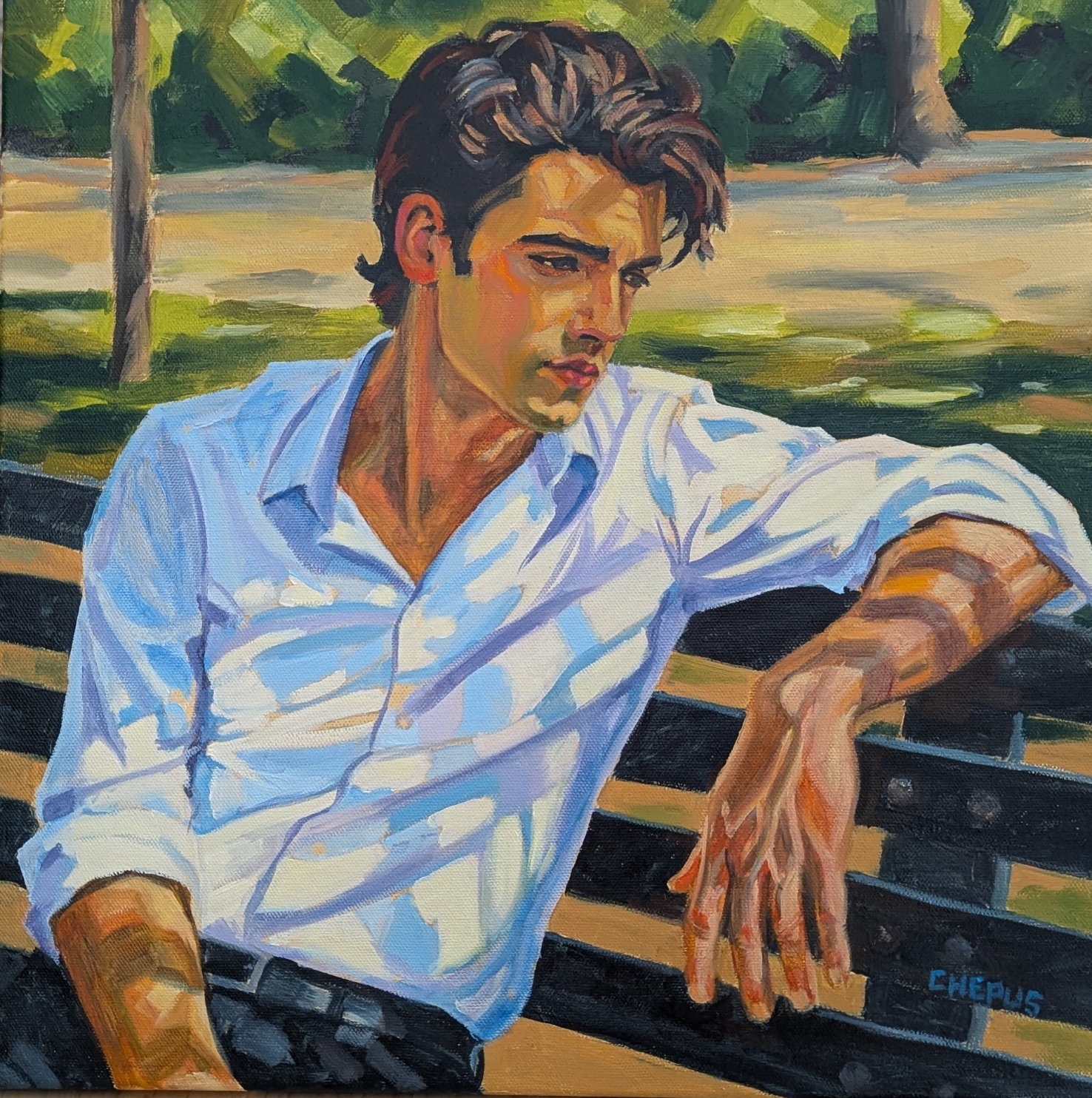 Thinking It Through oil 16x16 $1600